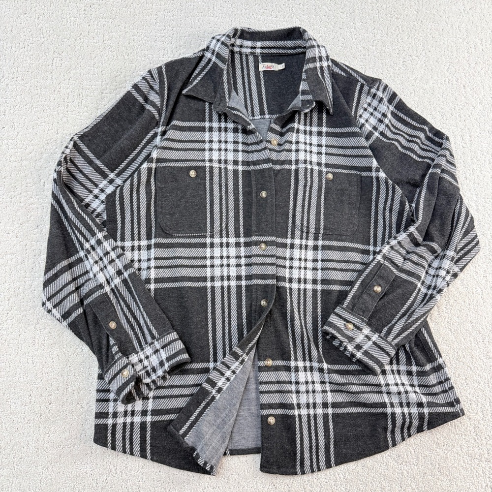 Faherty Legend Sweater Shirt Charcoal Bone Plaid Flannel WKH2216-CLB Womens L - Picture 2 of 11